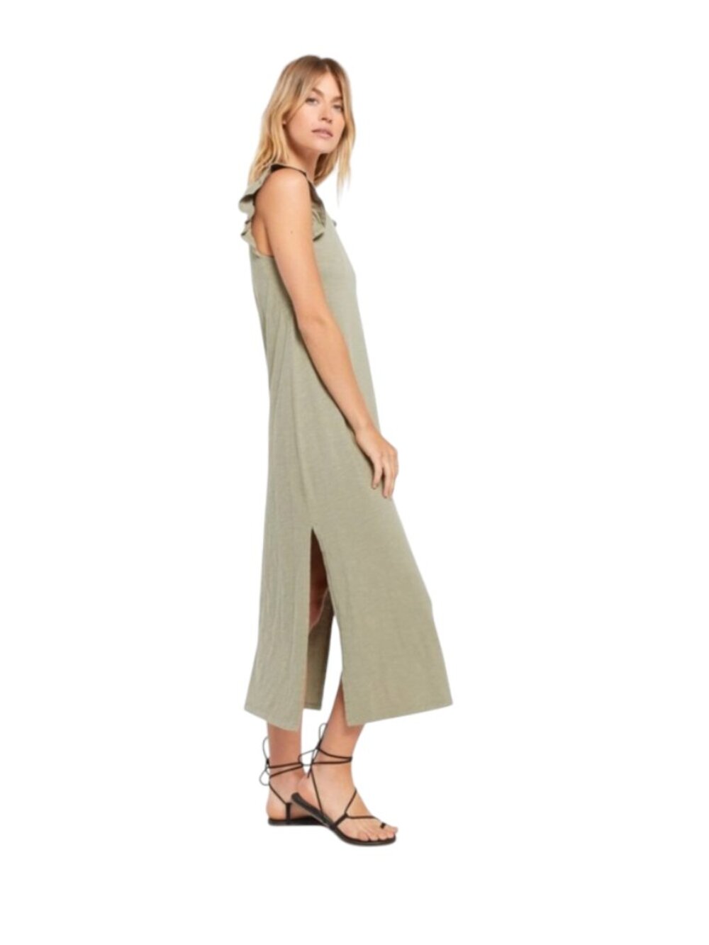 Z Supply Blakely Slub Midi T Tee Shirt Dress Womens Small Sage Green Crew Neck